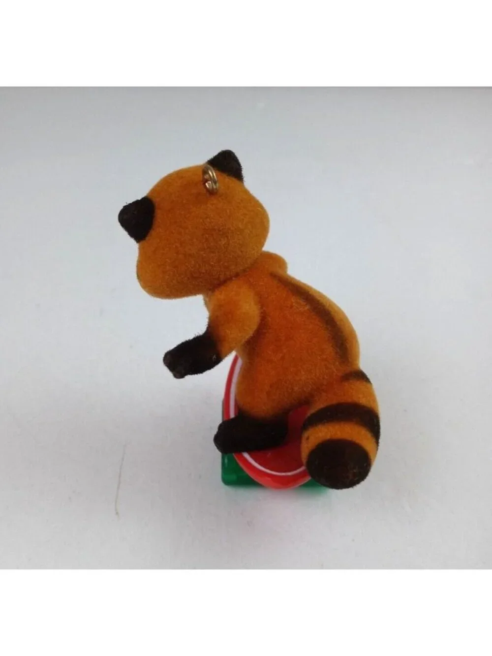 Vintage 1985 Hallmark Keepsake Ornament Flocked Fuzzy Skateboard Raccoon IOB